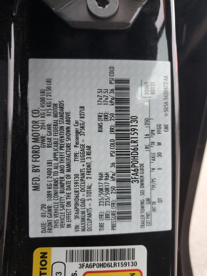 3FA6P0HD6LR159130 FORD FUSION 2020