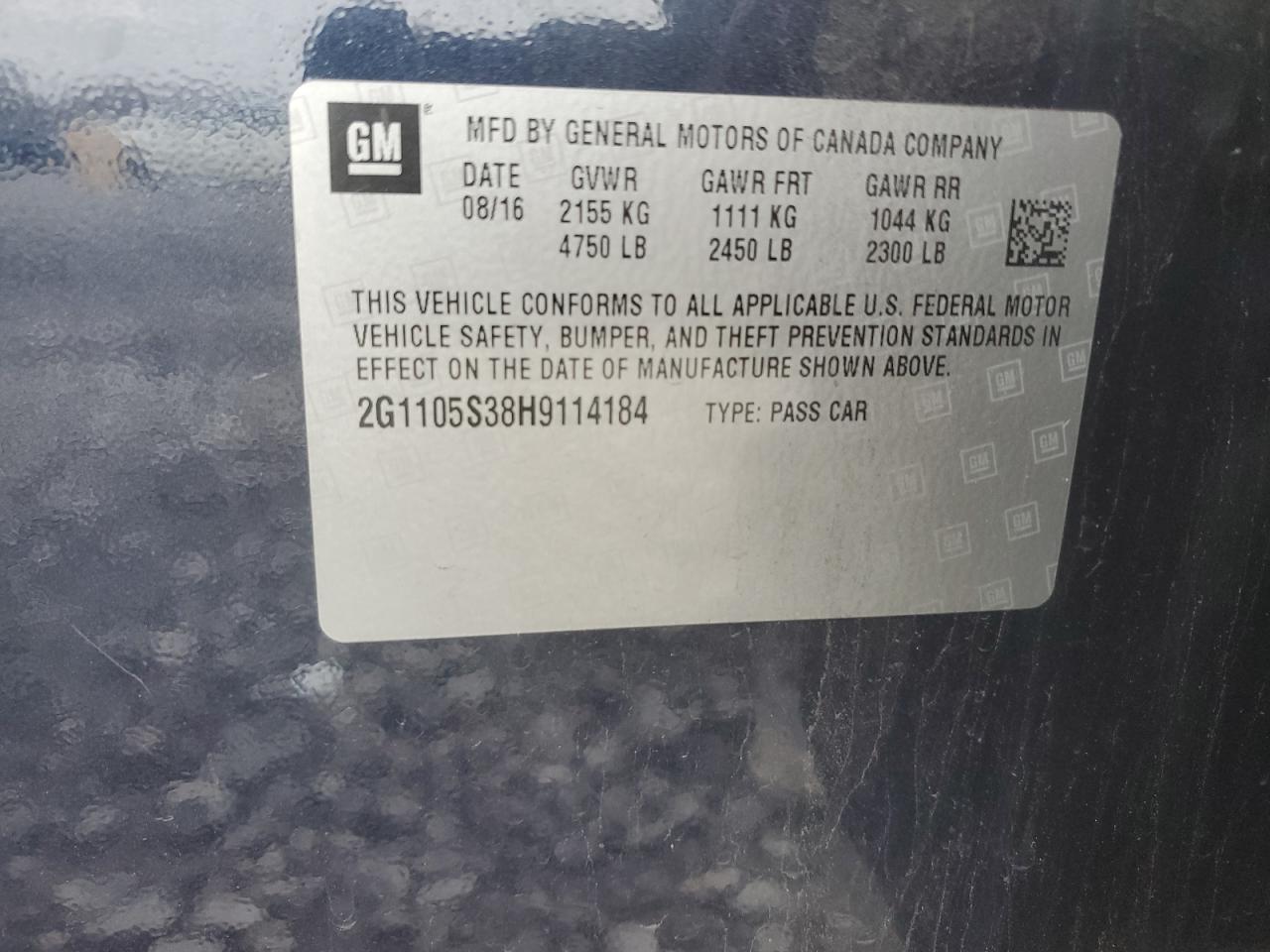 2G1105S38H9114184 CHEVROLET IMPALA 2017
