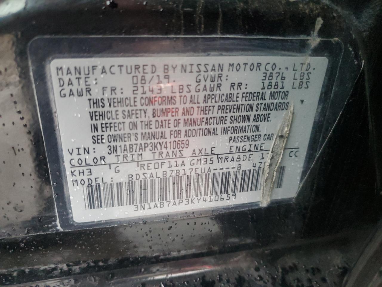 VIN 3N1AB7AP3KY410659 2019 NISSAN SENTRA no.14