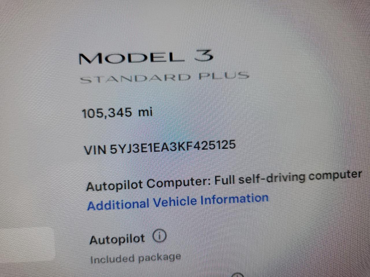 2019 Tesla Model 3 VIN: 5YJ3E1EA3KF425125 Lot: 82681864