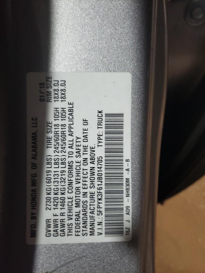 5FPYK3F61JB014705 HONDA RIDGELINE 2018