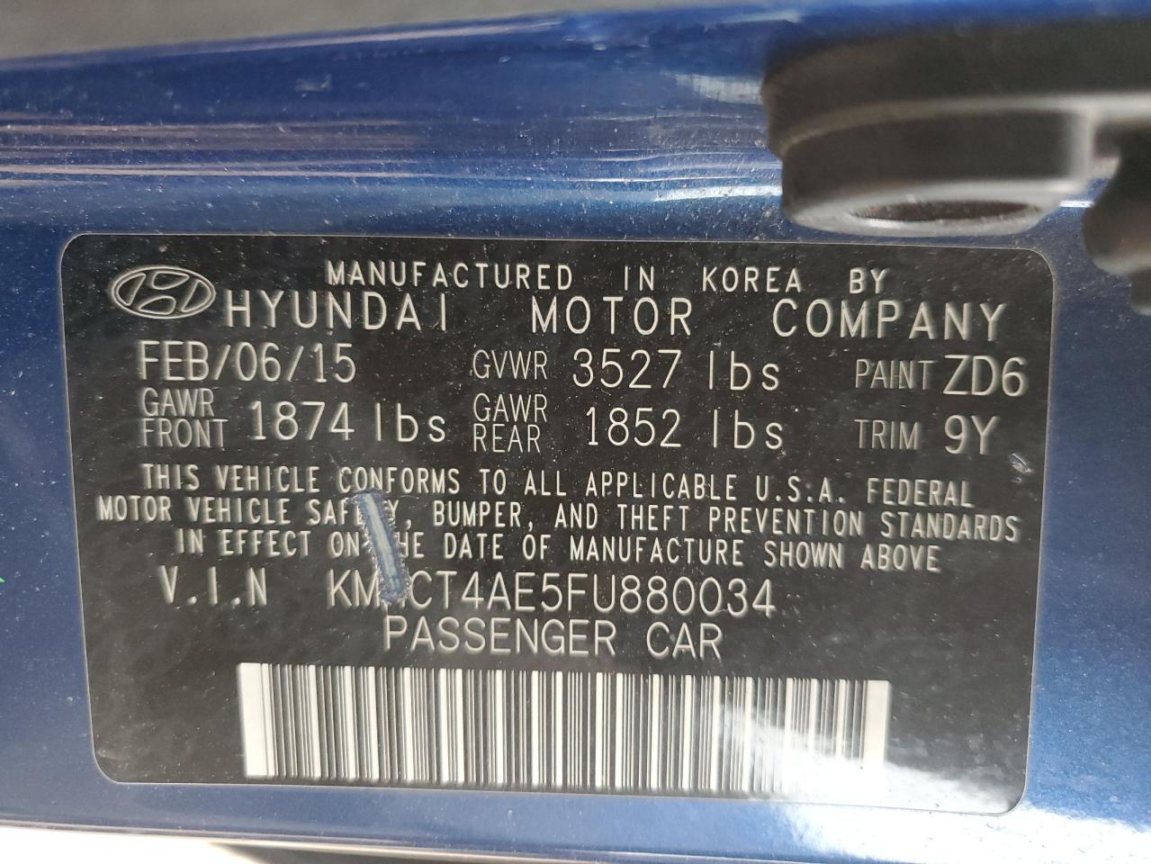 VIN KMHCT4AE5FU880034 2015 HYUNDAI ACCENT no.13