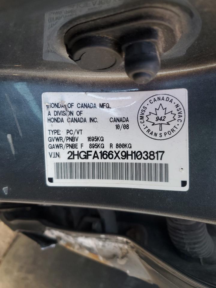 2009 Honda Civic Lx-S VIN: 2HGFA166X9H103817 Lot: 84249984