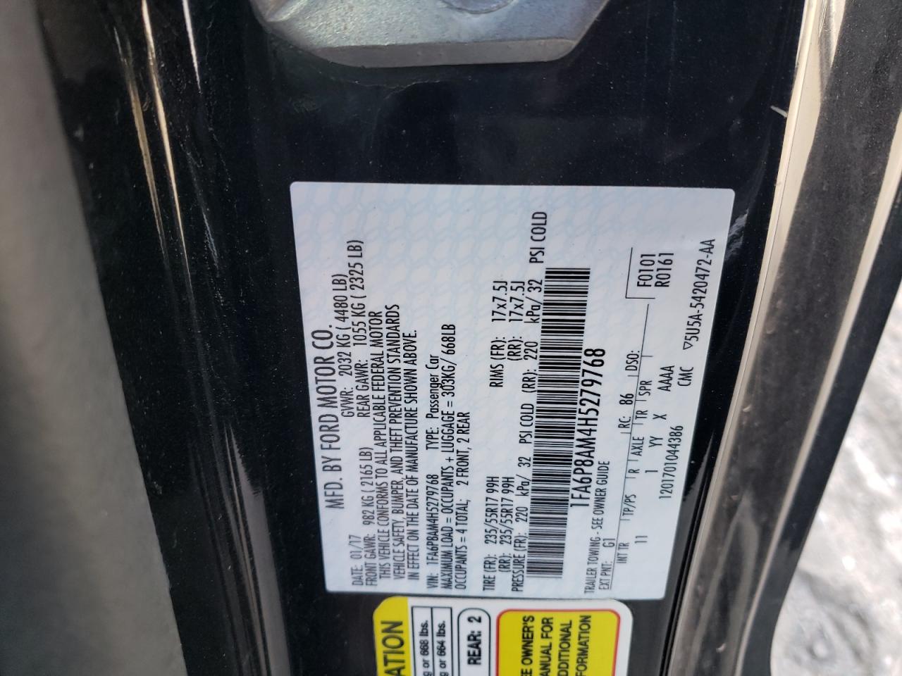 1FA6P8AM4H5279768 FORD ALL Models 2017
