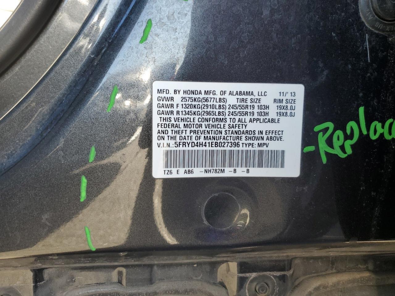 VIN 5FRYD4H41EB027396 2014 ACURA MDX no.13