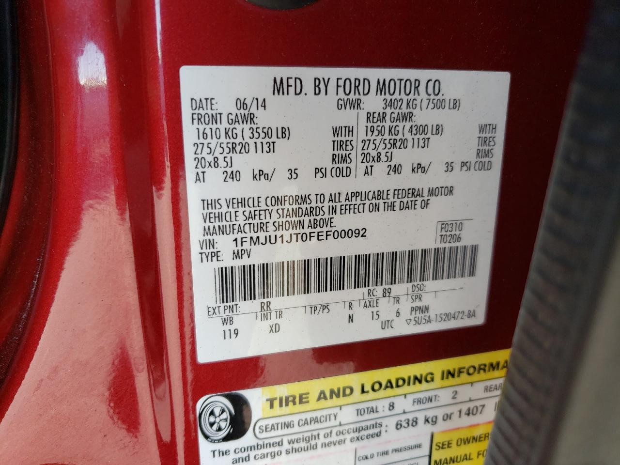 2015 Ford Expedition Xlt VIN: 1FMJU1JT0FEF00092 Lot: 83638794