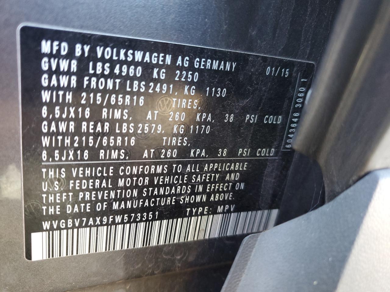 VIN WVGBV7AX9FW573351 2015 VOLKSWAGEN TIGUAN no.12