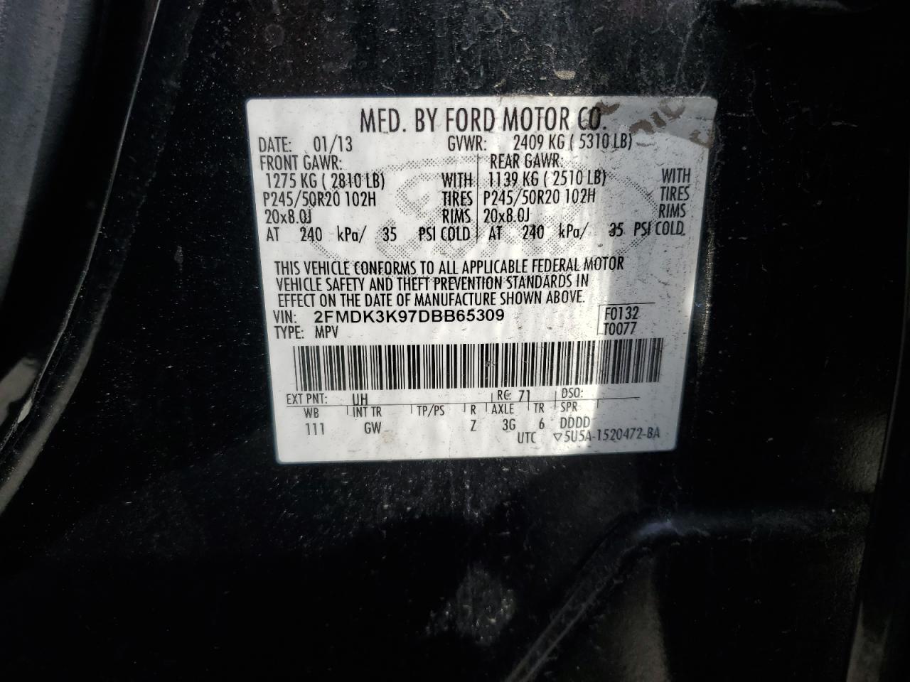 VIN 2FMDK3K97DBB65309 2013 FORD EDGE no.13