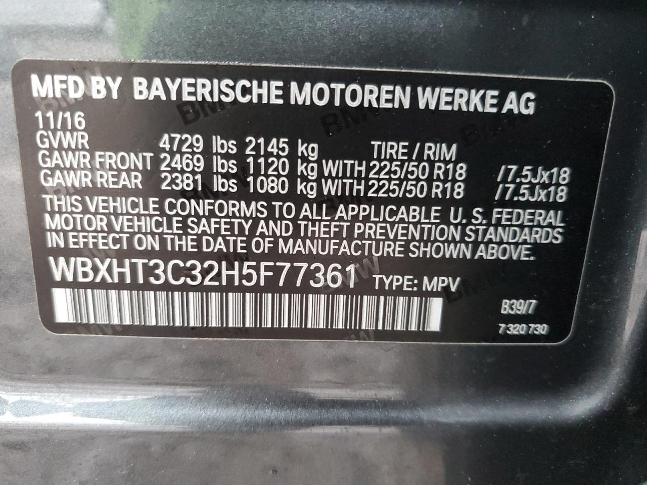 VIN WBXHT3C32H5F77361 2017 BMW X1 no.12