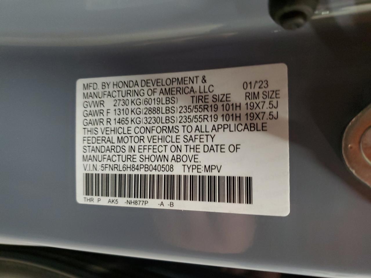 VIN 5FNRL6H84PB040508 2023 HONDA ODYSSEY no.14