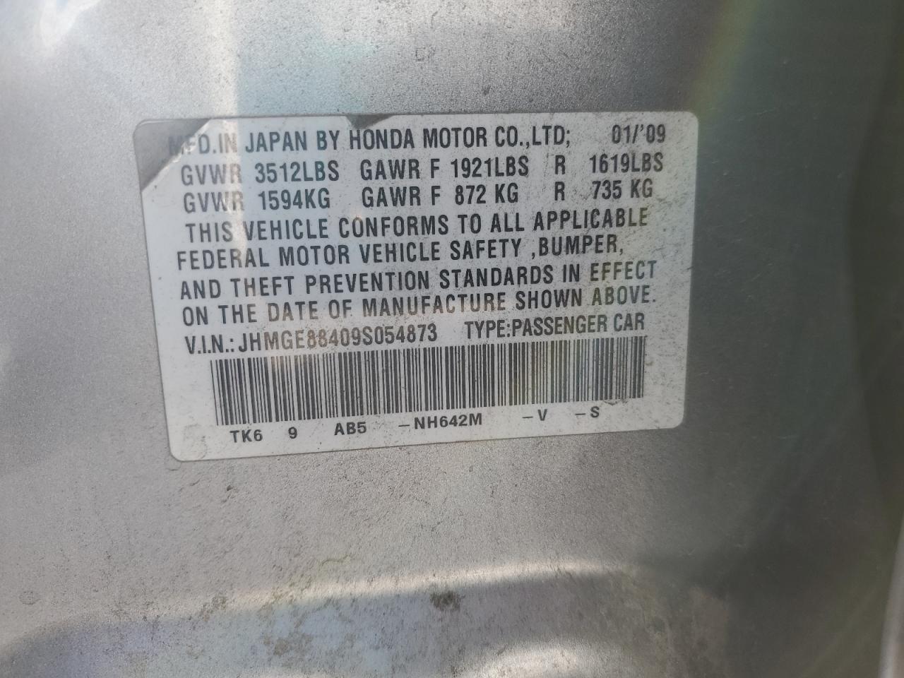 2009 Honda Fit Sport VIN: JHMGE88409S054873 Lot: 84466234