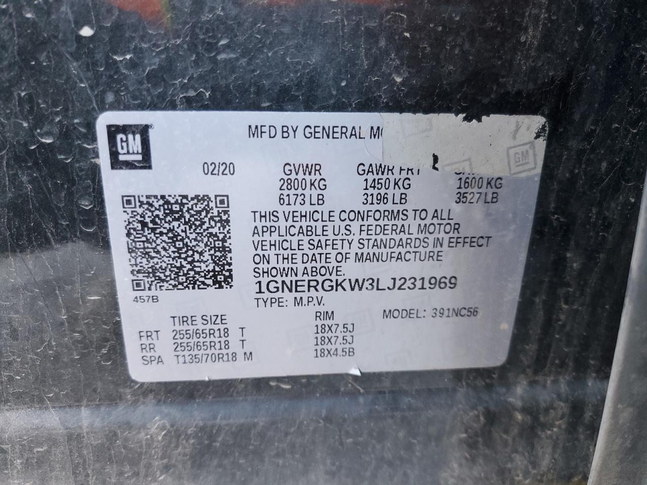 2020 Chevrolet Traverse Lt VIN: 1GNERGKW3LJ231969 Lot: 83692614