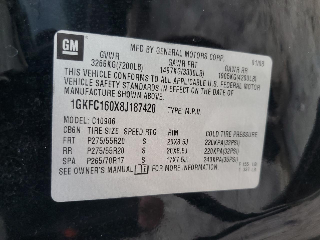 2008 GMC Yukon Xl C1500 VIN: 1GKFC160X8J187420 Lot: 84614794