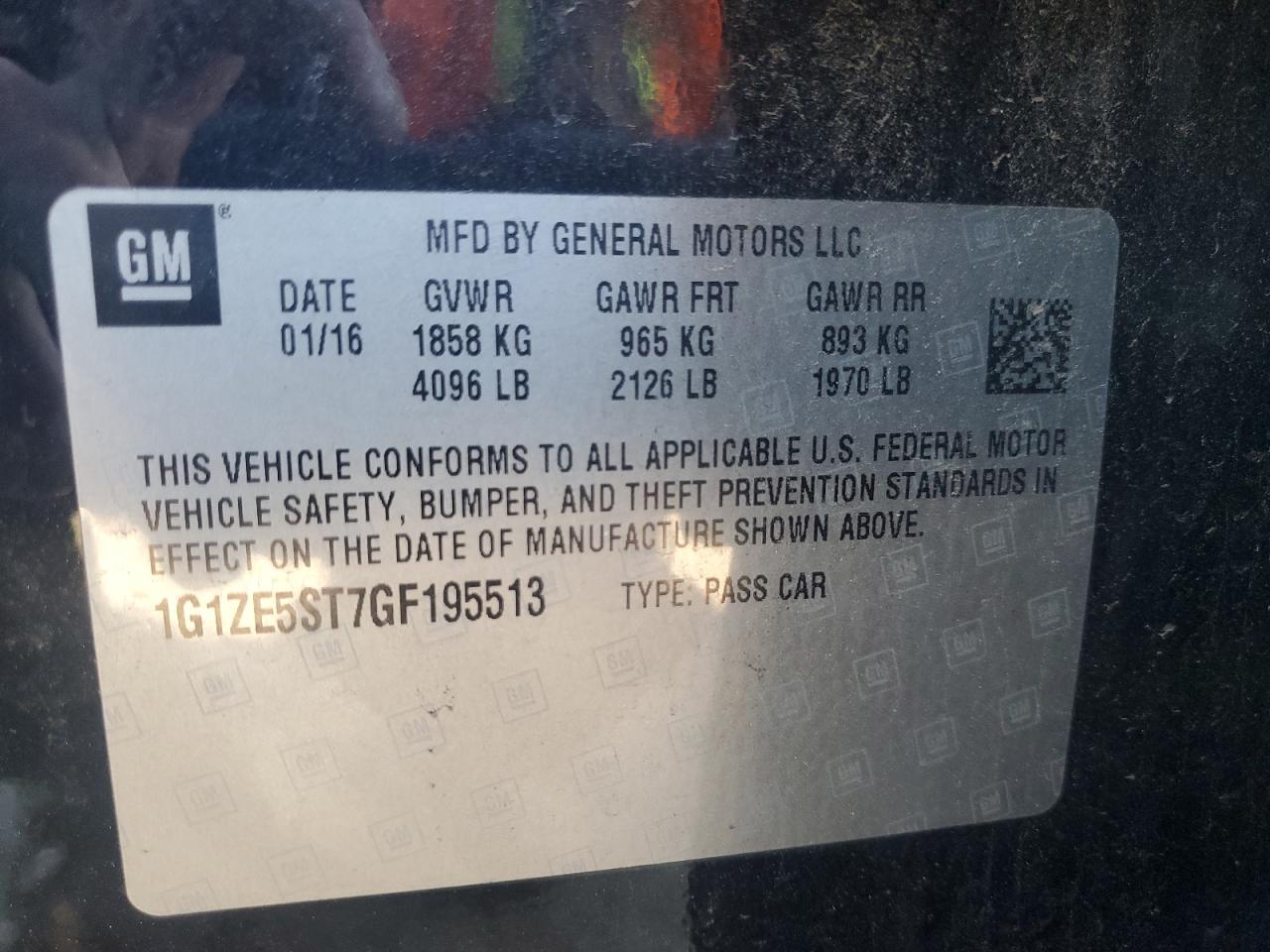 1G1ZE5ST7GF195513 CHEVROLET MALIBU 2016