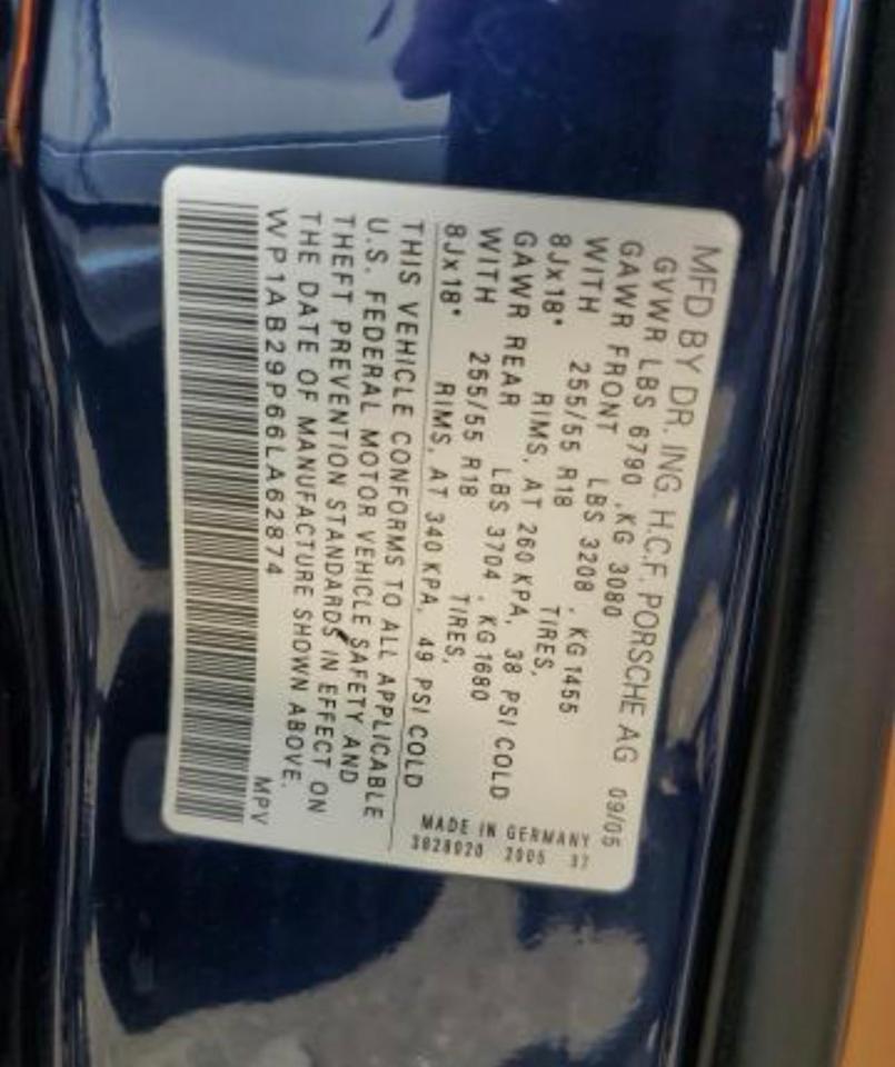 2006 Porsche Cayenne S VIN: WP1AB29P66LA62874 Lot: 85642984