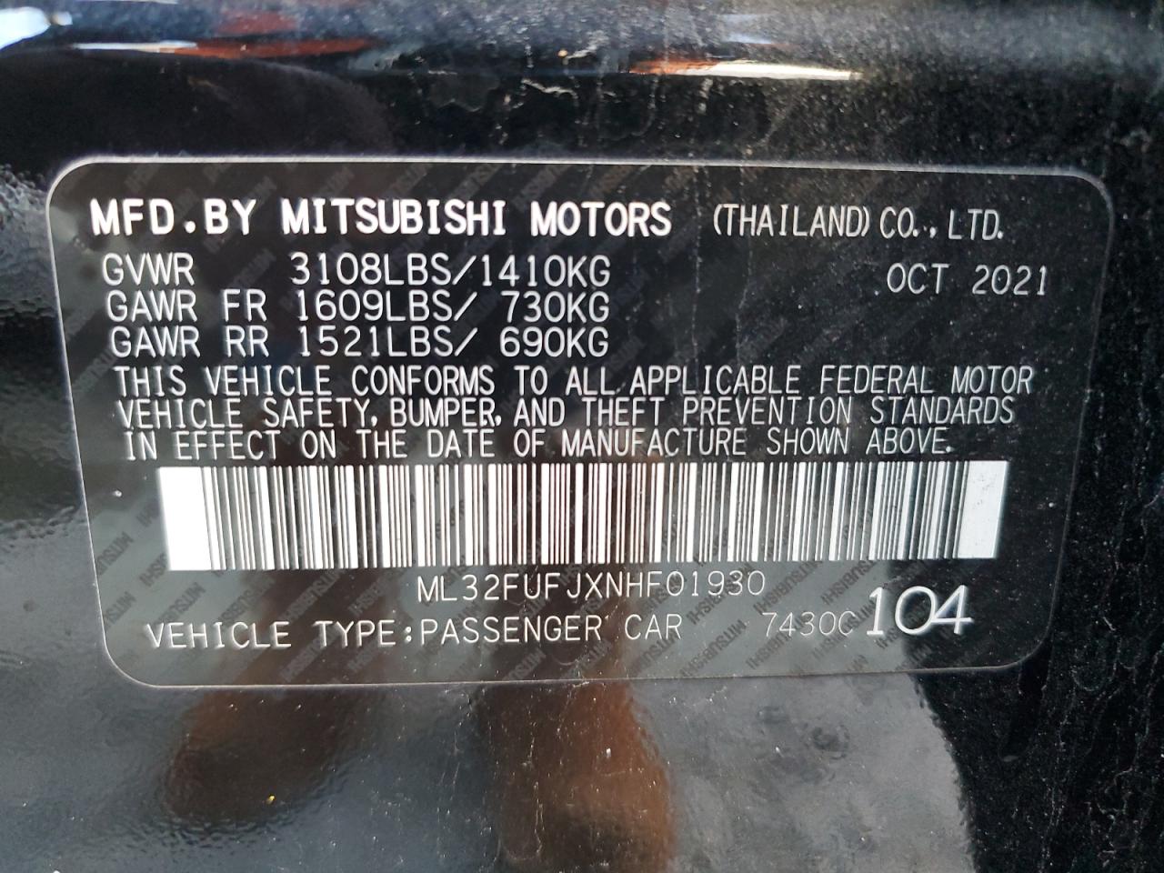 VIN ML32FUFJXNHF01930 2022 MITSUBISHI MIRAGE no.13