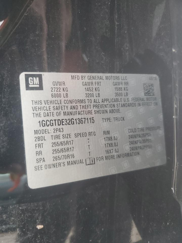 1GCGTDE32G1367115 CHEVROLET COLORADO 2016
