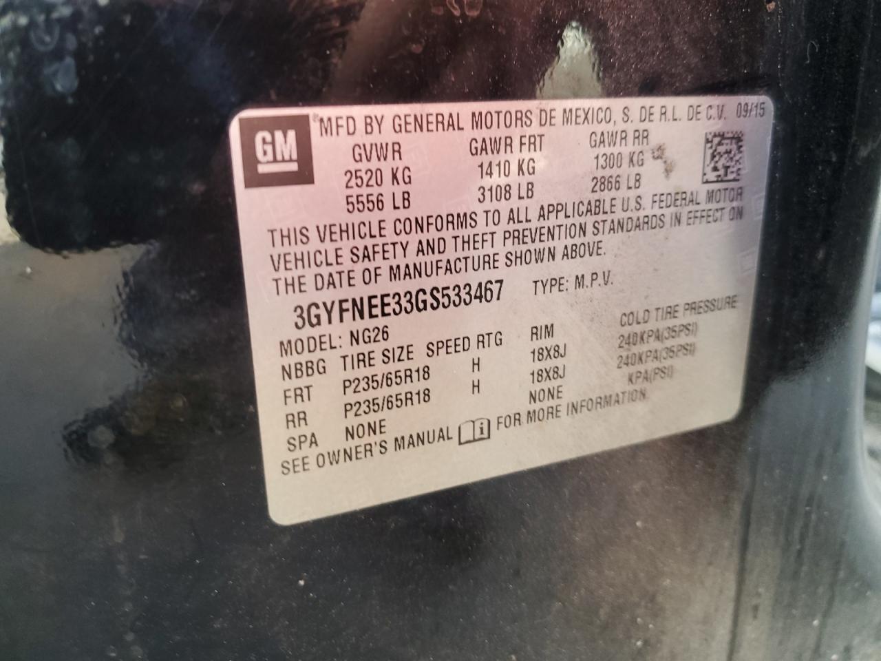 2016 Cadillac Srx Luxury Collection VIN: 3GYFNEE33GS533467 Lot: 86344794