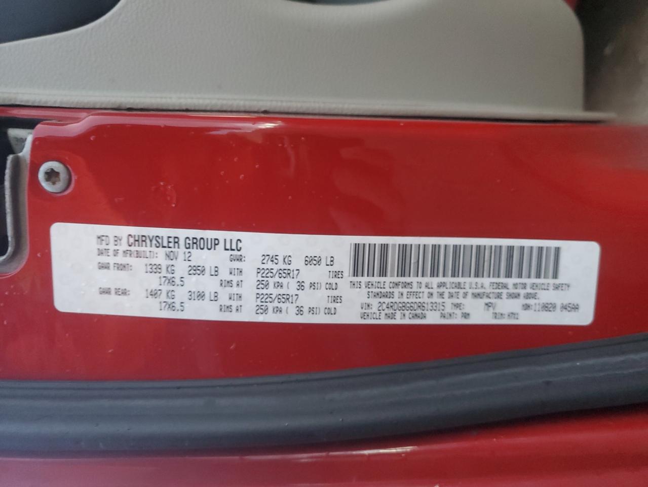 2013 Dodge Grand Caravan Se VIN: 2C4RDGBG6DR613315 Lot: 86689704