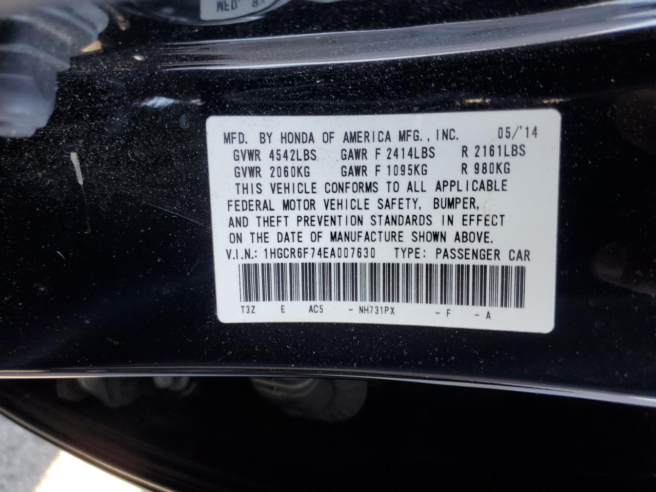 VIN 1HGCR6F74EA007630 2014 HONDA ACCORD no.12