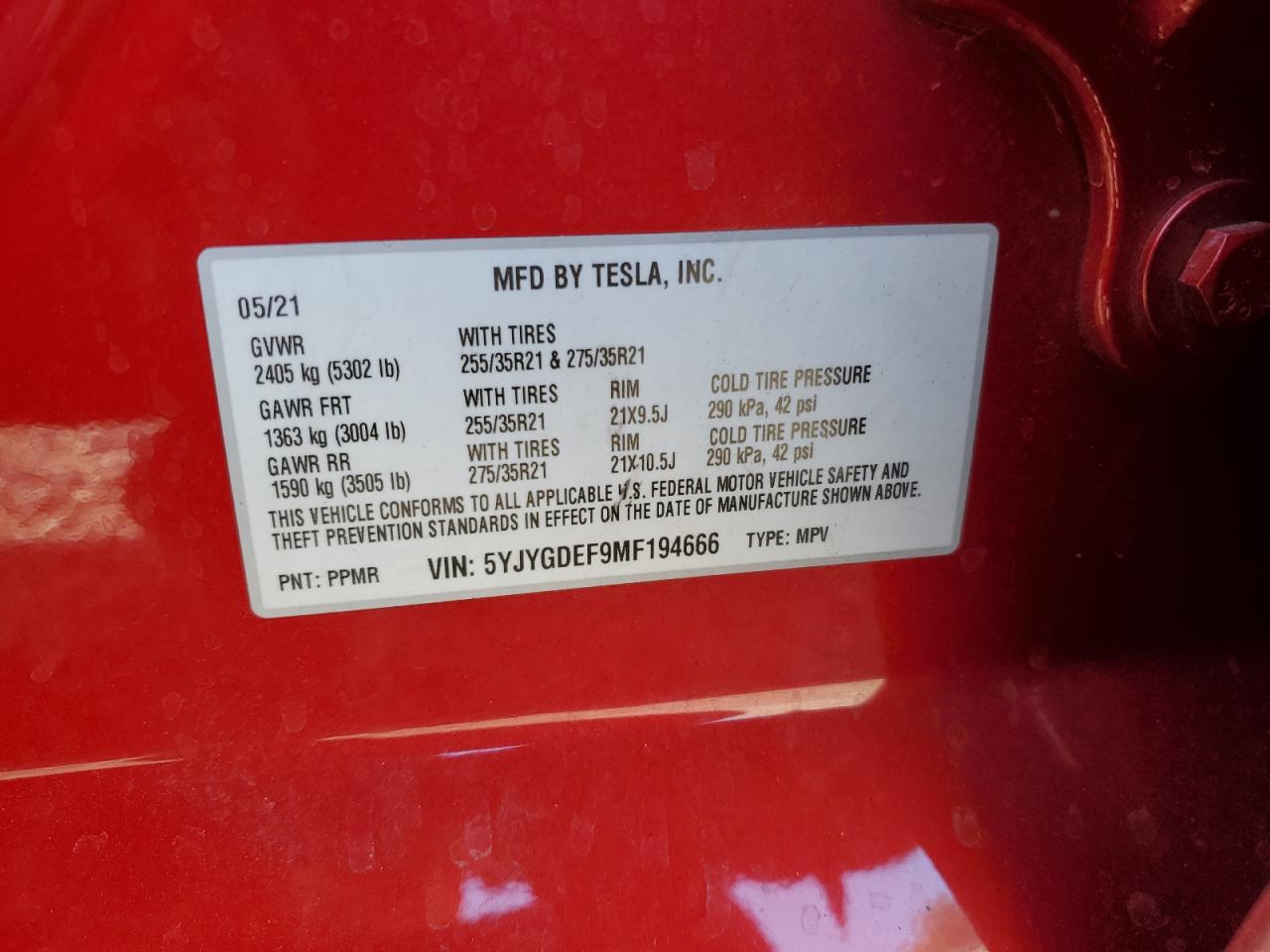 VIN 5YJYGDEF9MF194666 2021 TESLA MODEL Y no.13