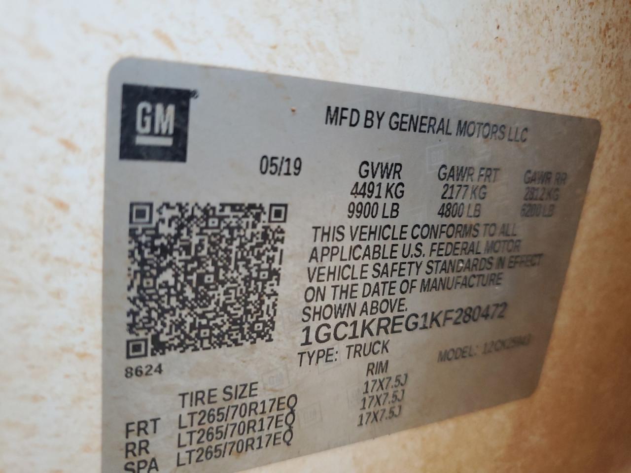 VIN 1GC1KREG1KF280472 2019 CHEVROLET ALL Models no.12