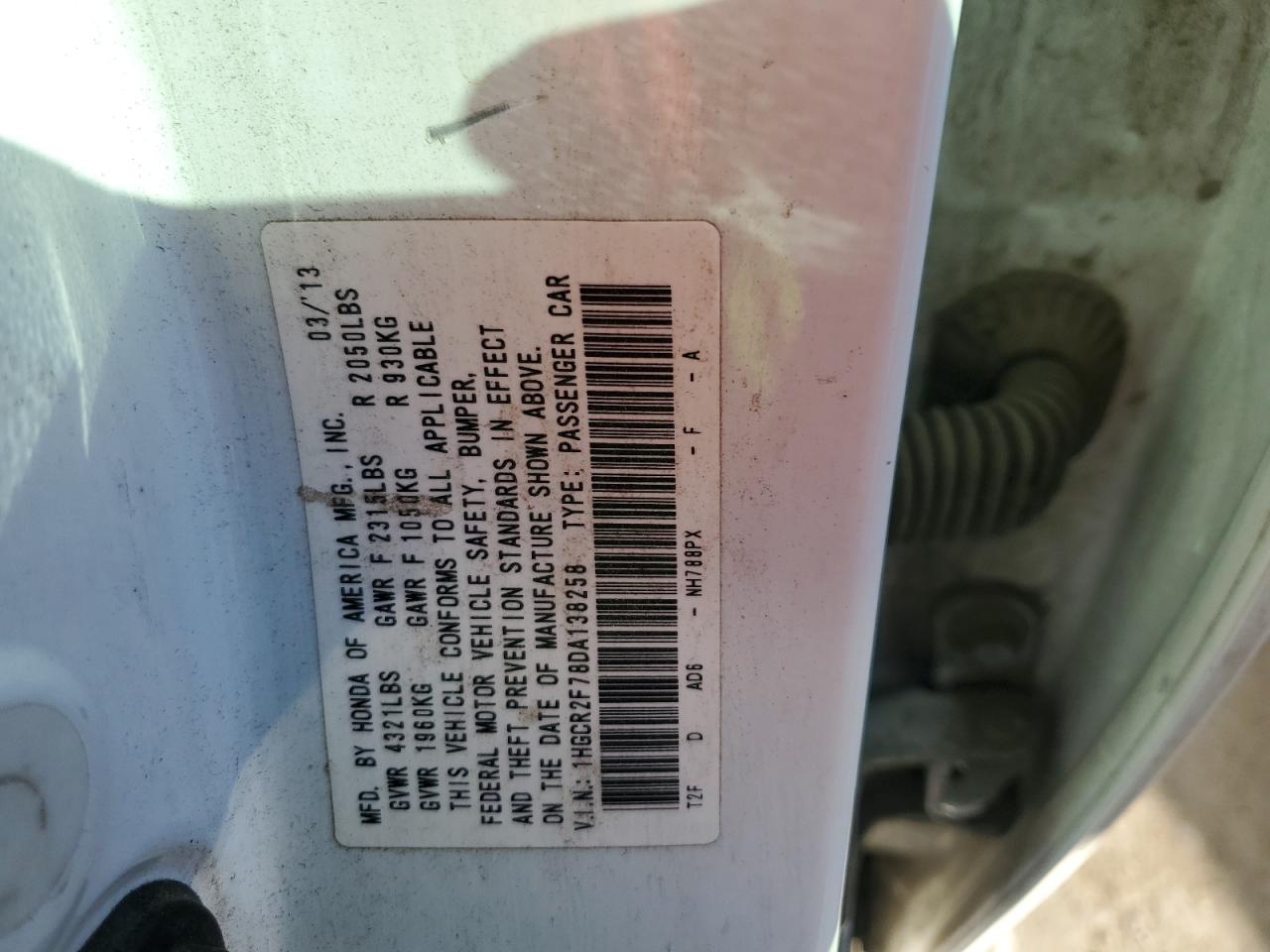 VIN 1HGCR2F78DA138258 2013 HONDA ACCORD no.12