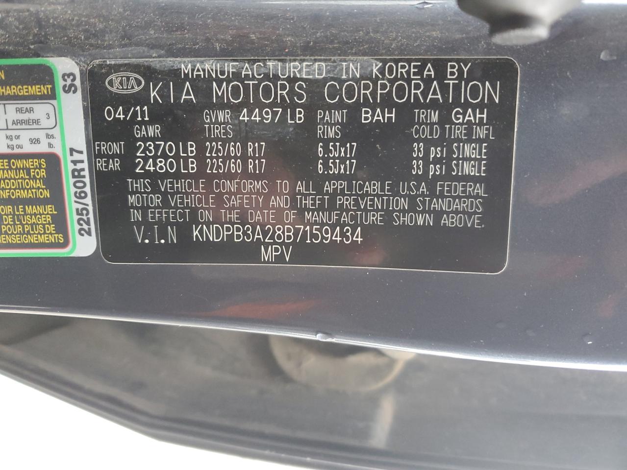 2011 Kia Sportage Lx VIN: KNDPB3A28B7159434 Lot: 86720634