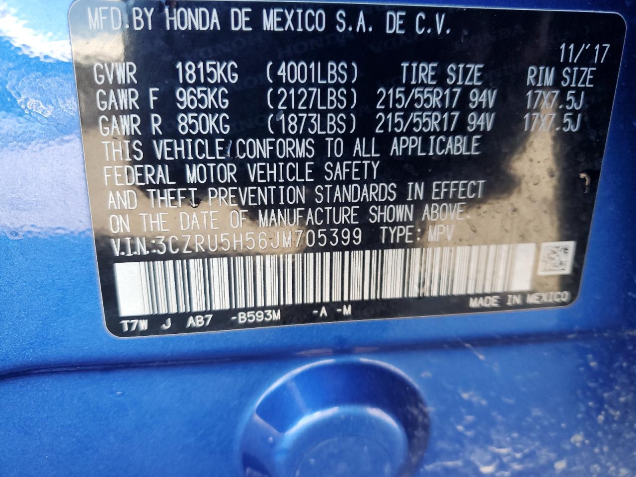 3CZRU5H56JM705399 HONDA HR-V 2018