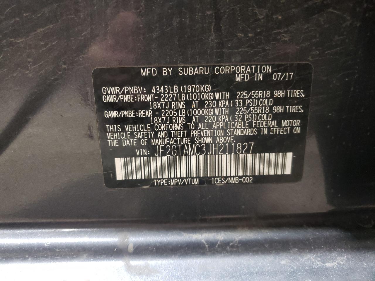 VIN JF2GTAMC3JH211827 2018 SUBARU CROSSTREK no.13