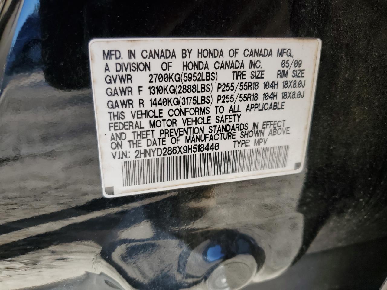 2009 Acura Mdx Technology VIN: 2HNYD286X9H518440 Lot: 85939674