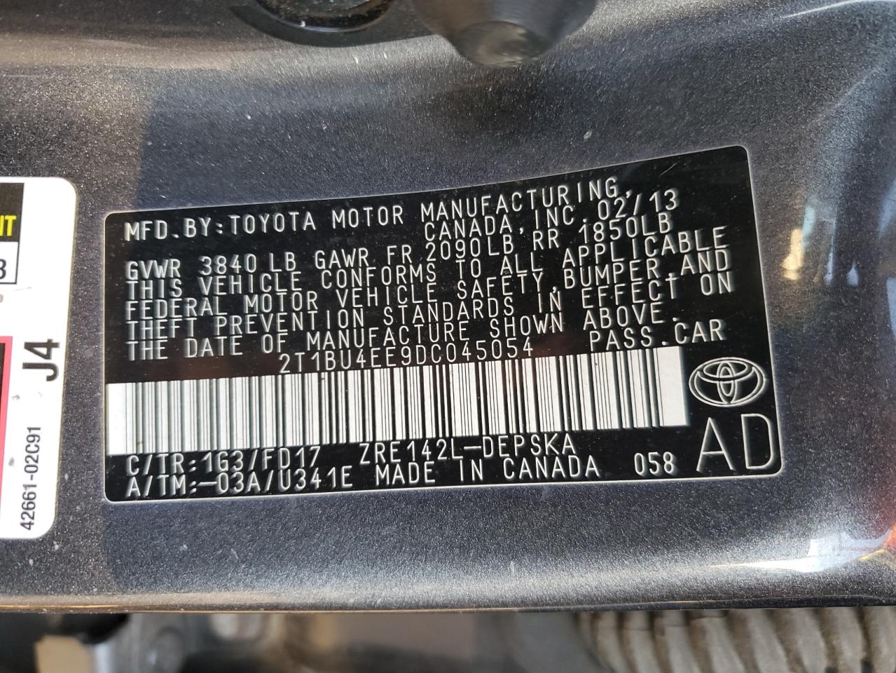 VIN 2T1BU4EE9DC045054 2013 TOYOTA COROLLA no.13