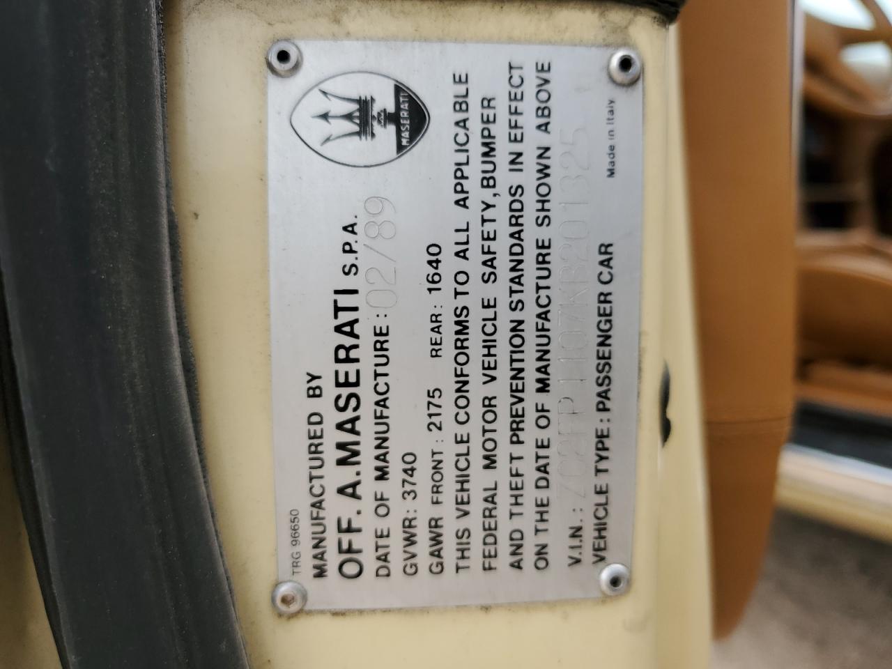 1989 Chrysler Tc By Maserati VIN: ZC2FP1107KB201325 Lot: 87288694