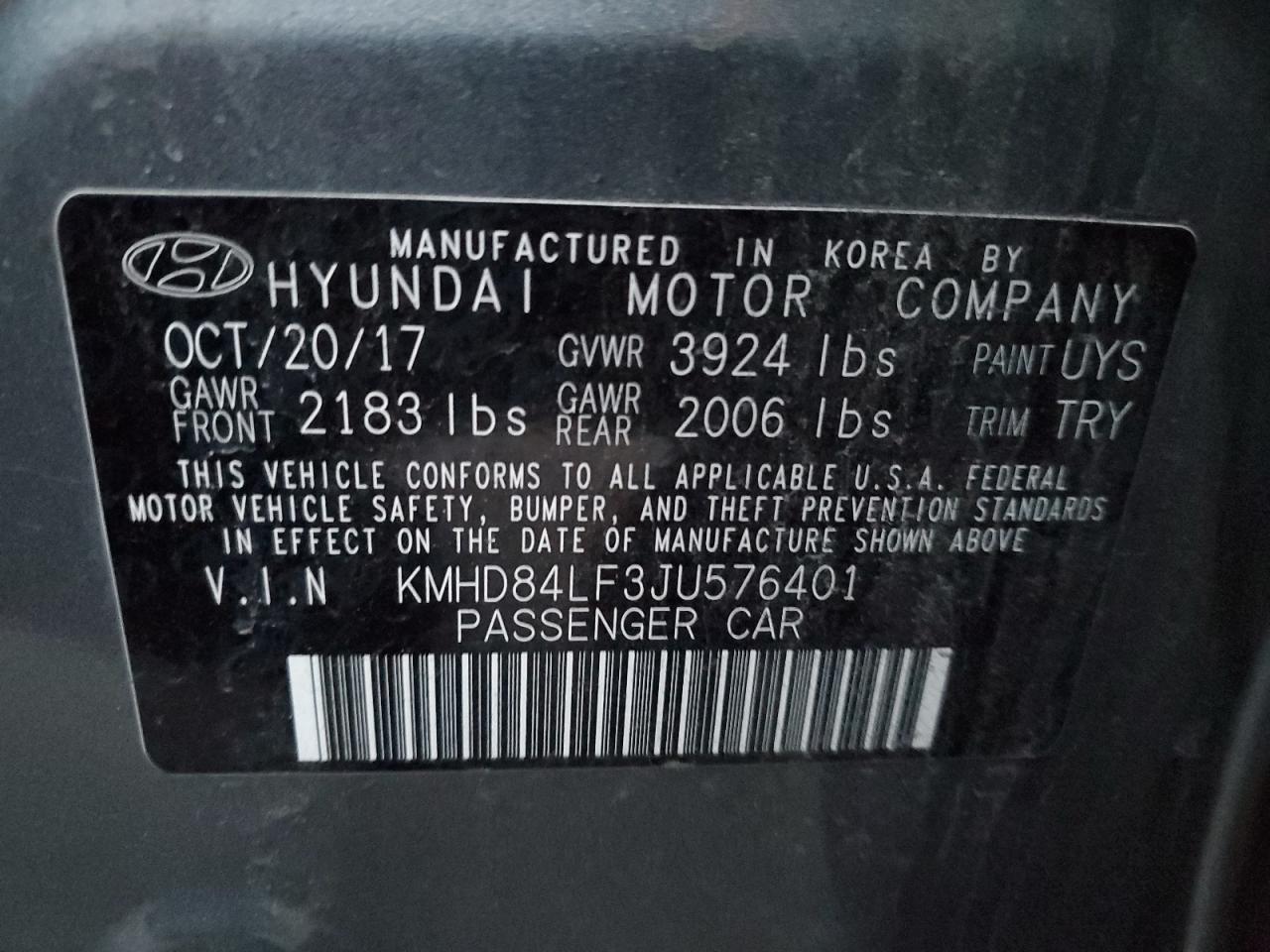 VIN KMHD84LF3JU576401 2018 HYUNDAI ELANTRA no.12