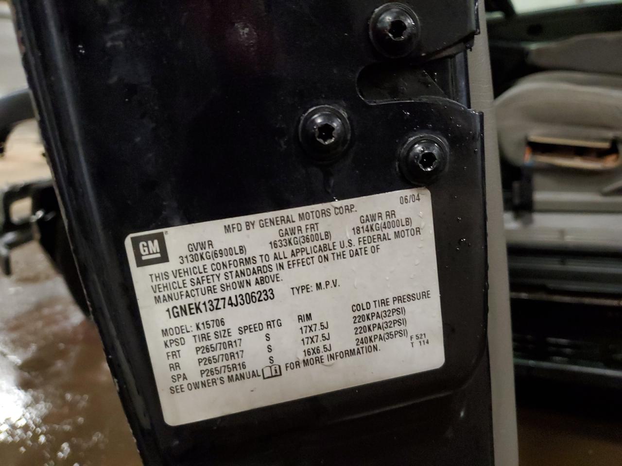 2004 Chevrolet Tahoe K1500 VIN: 1GNEK13Z74J306233 Lot: 86309074