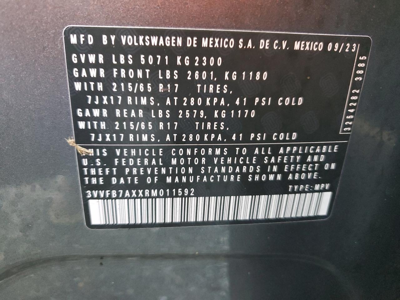 2024 Volkswagen Tiguan S VIN: 3VVFB7AXXRM011592 Lot: 83038484