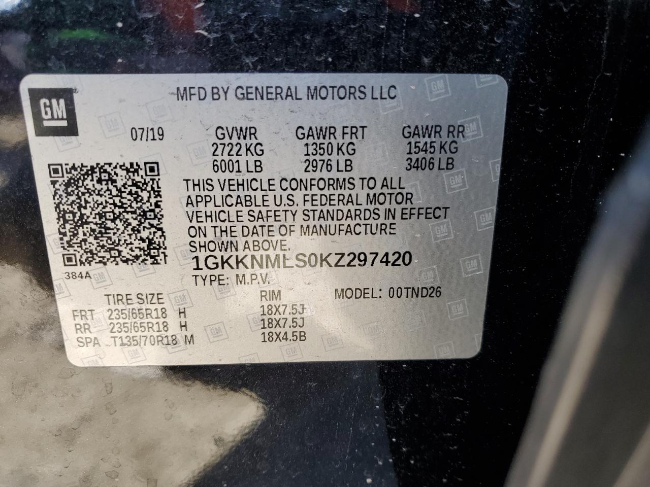 VIN 1GKKNMLS0KZ297420 2019 GMC ACADIA no.13