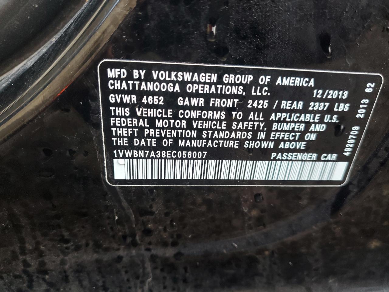 VIN 1VWBN7A38EC056007 2014 VOLKSWAGEN PASSAT no.12