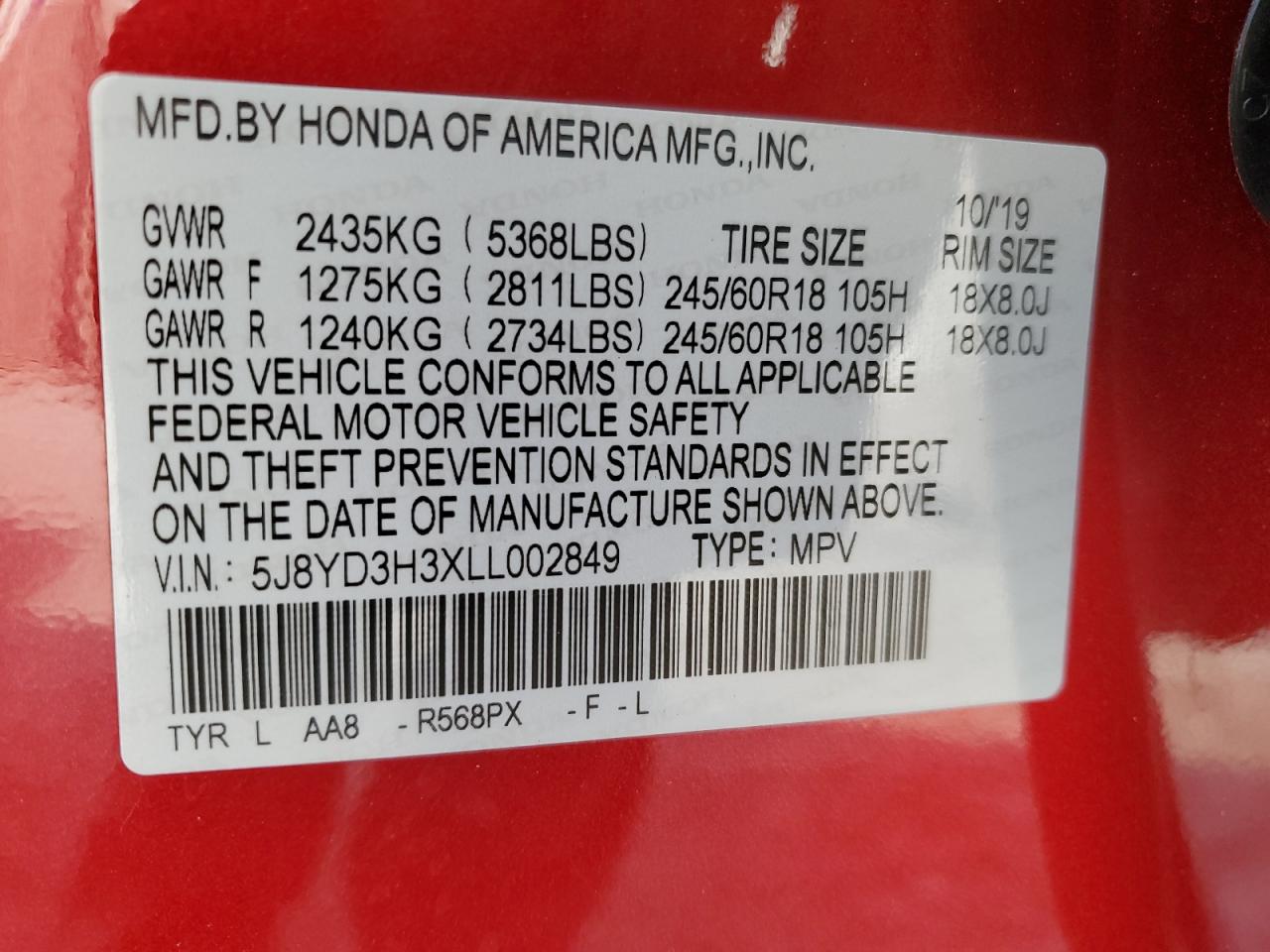 2020 Acura Mdx VIN: 5J8YD3H3XLL002849 Lot: 83090094