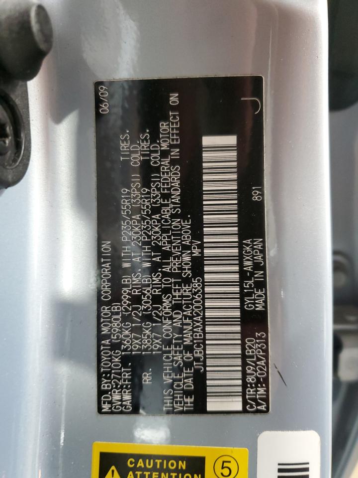 2010 Lexus Rx 450H VIN: JTJBC1BAXA2006385 Lot: 83348934