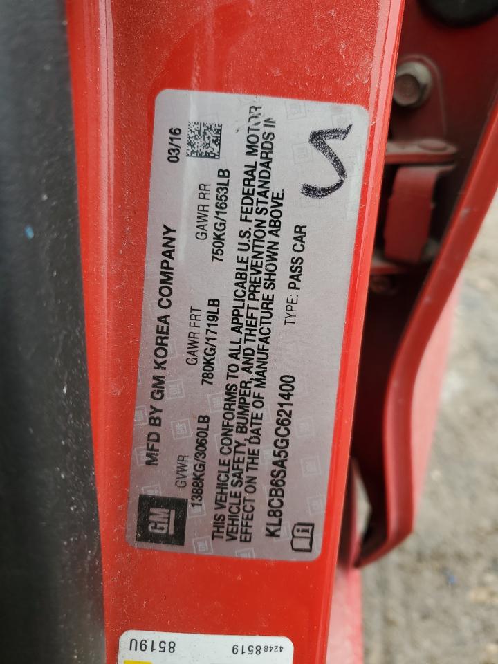 2016 Chevrolet Spark Ls VIN: KL8CB6SA5GC621400 Lot: 78940744