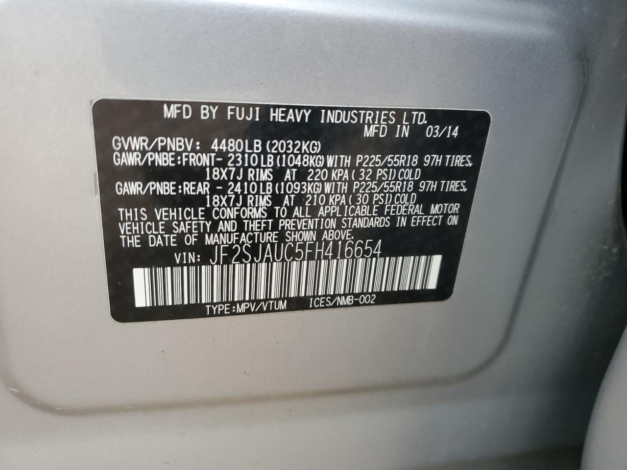 VIN JF2SJAUC5FH416654 2015 SUBARU FORESTER no.13