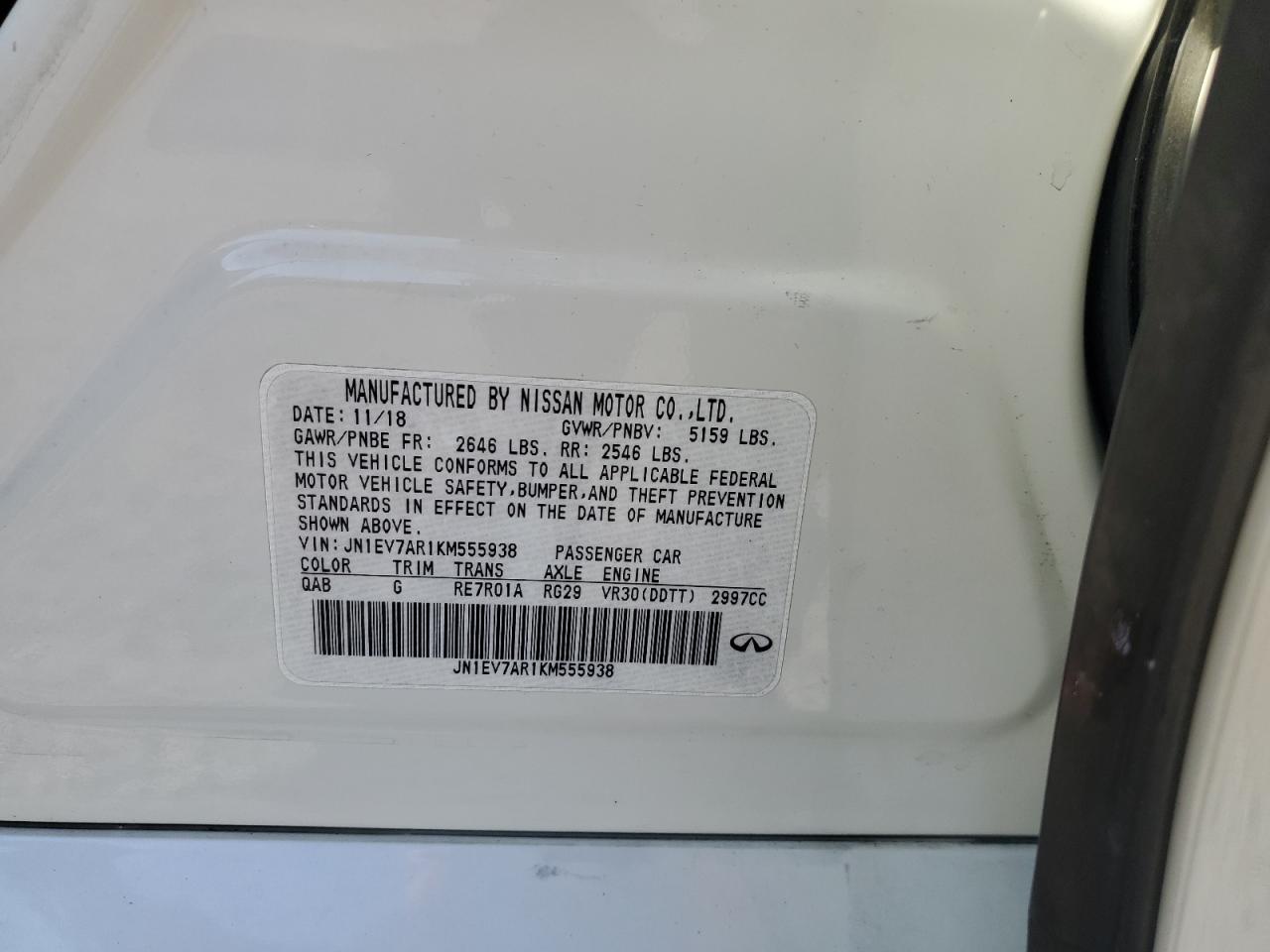 2019 Infiniti Q50 Luxe VIN: JN1EV7AR1KM555938 Lot: 82221084