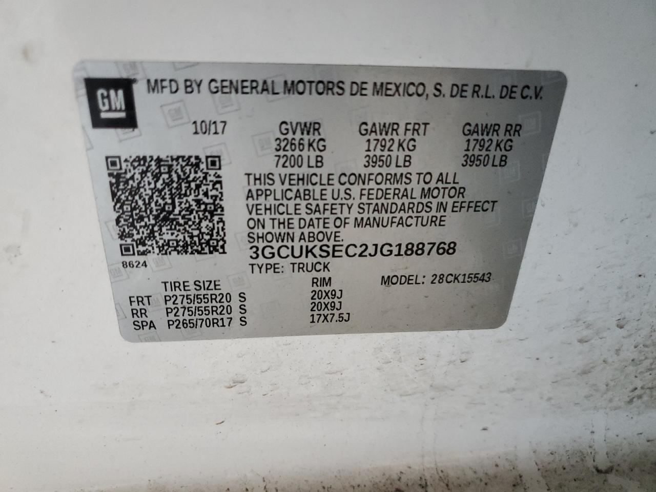 3GCUKSEC2JG188768 CHEVROLET ALL Models 2018