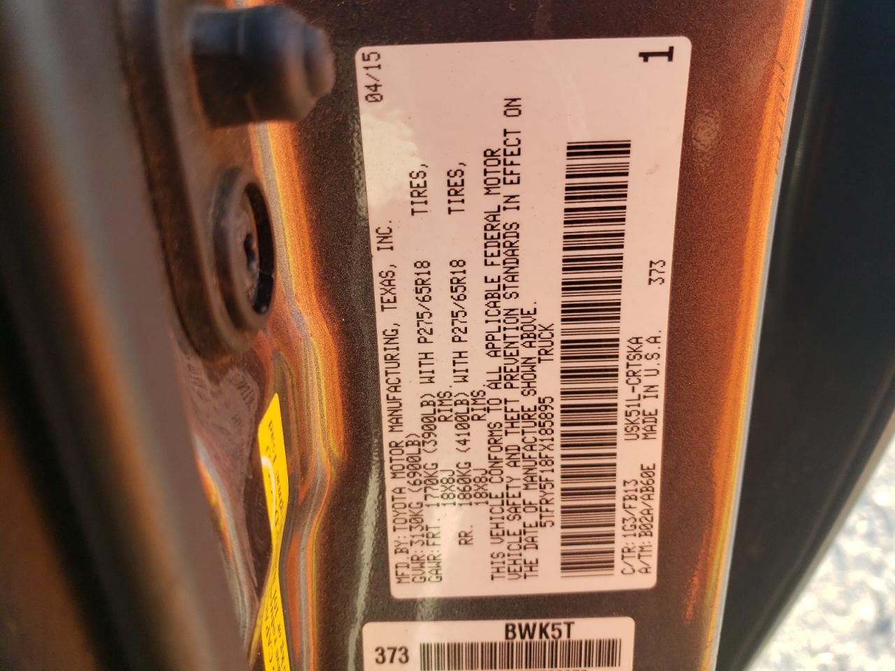 VIN 5TFRY5F18FX185895 2015 TOYOTA TUNDRA no.12