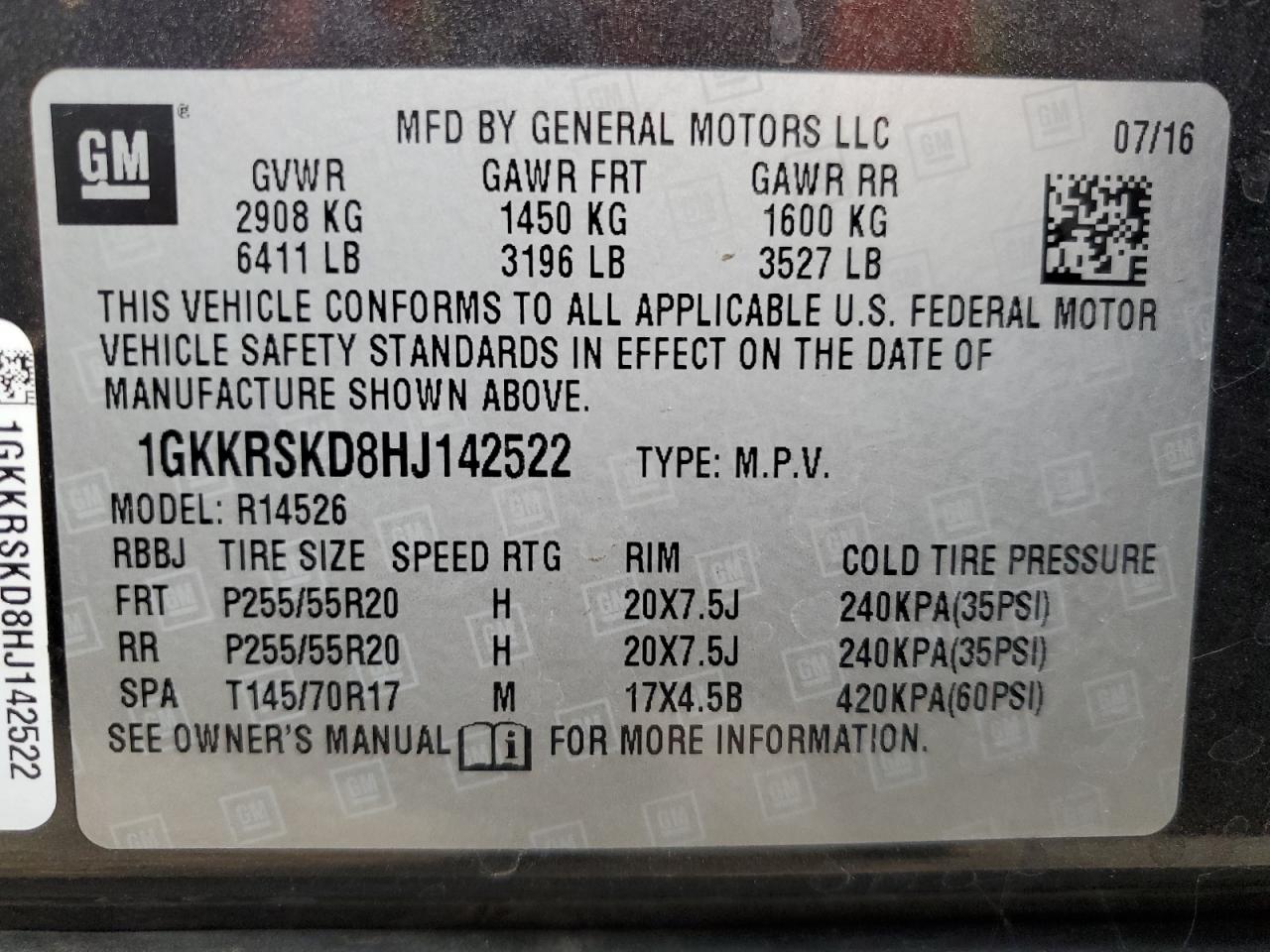 VIN 1GKKRSKD8HJ142522 2017 GMC ACADIA no.13