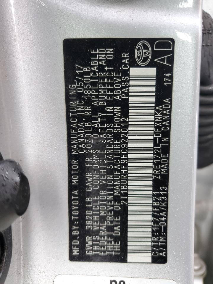 2017 Toyota Corolla L VIN: 2T1BURHE9HC922012 Lot: 86205784