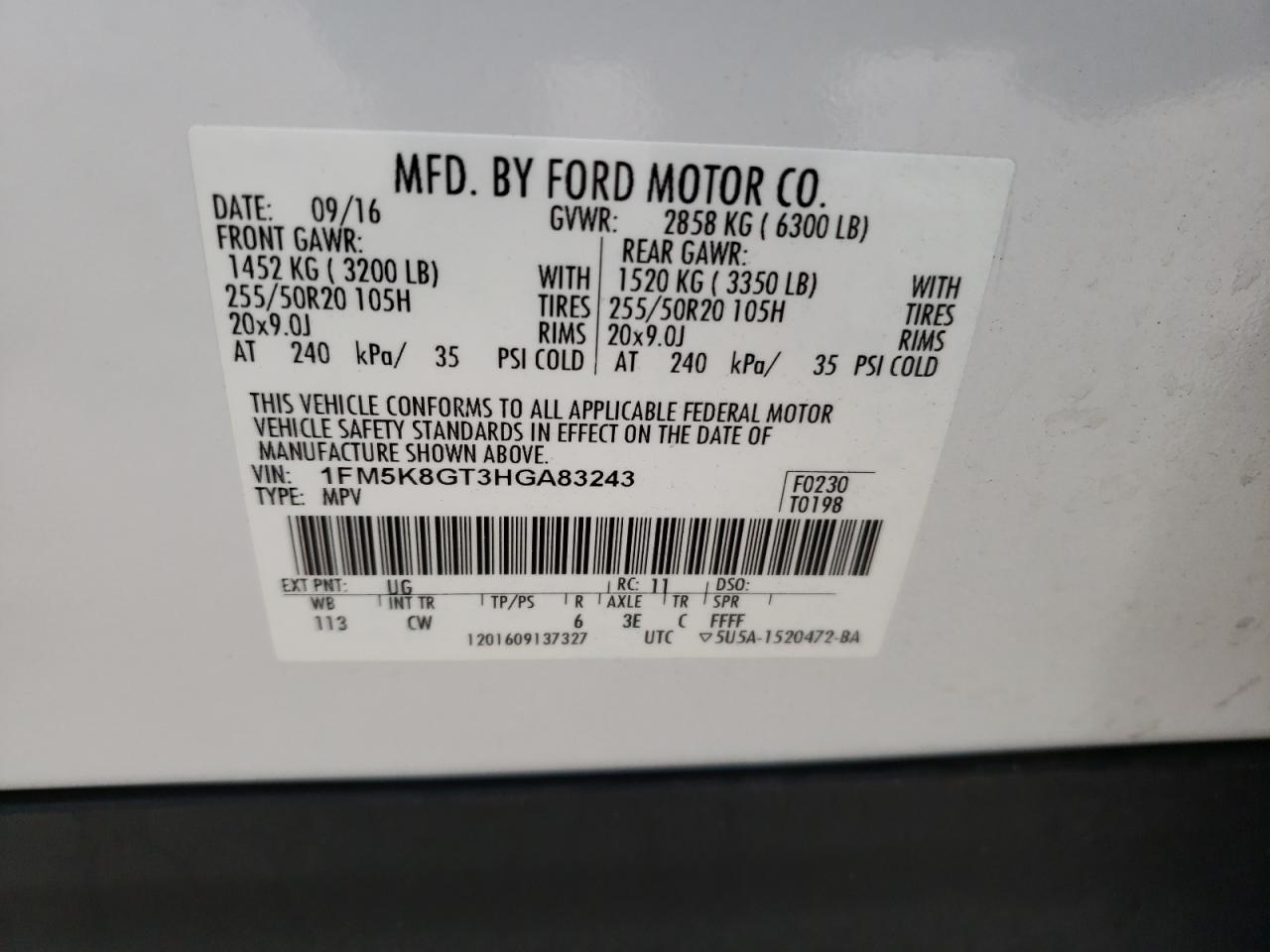 1FM5K8GT3HGA83243 2017 FORD EXPLORER - Image 14