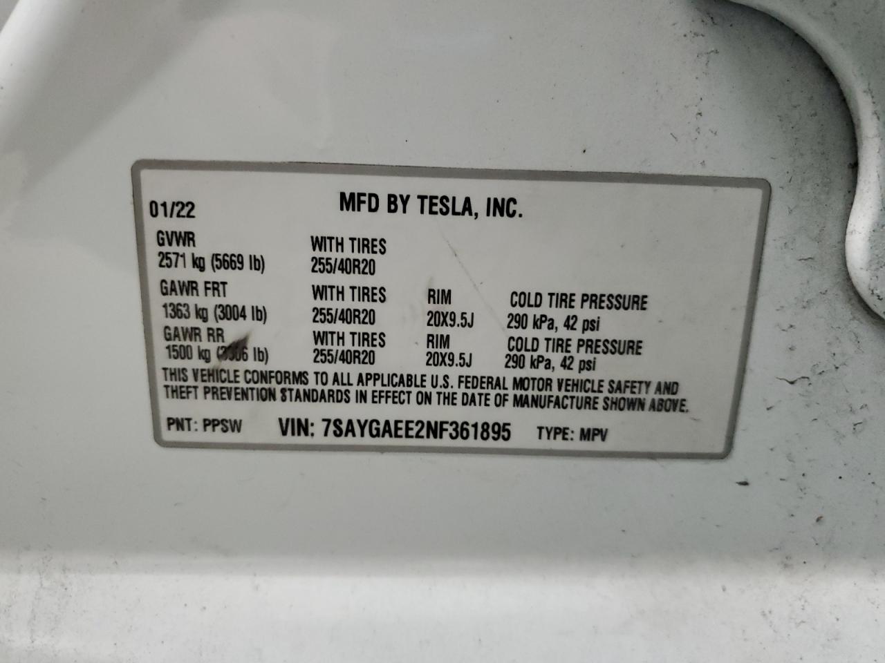 VIN 7SAYGAEE2NF361895 2022 TESLA MODEL Y no.13