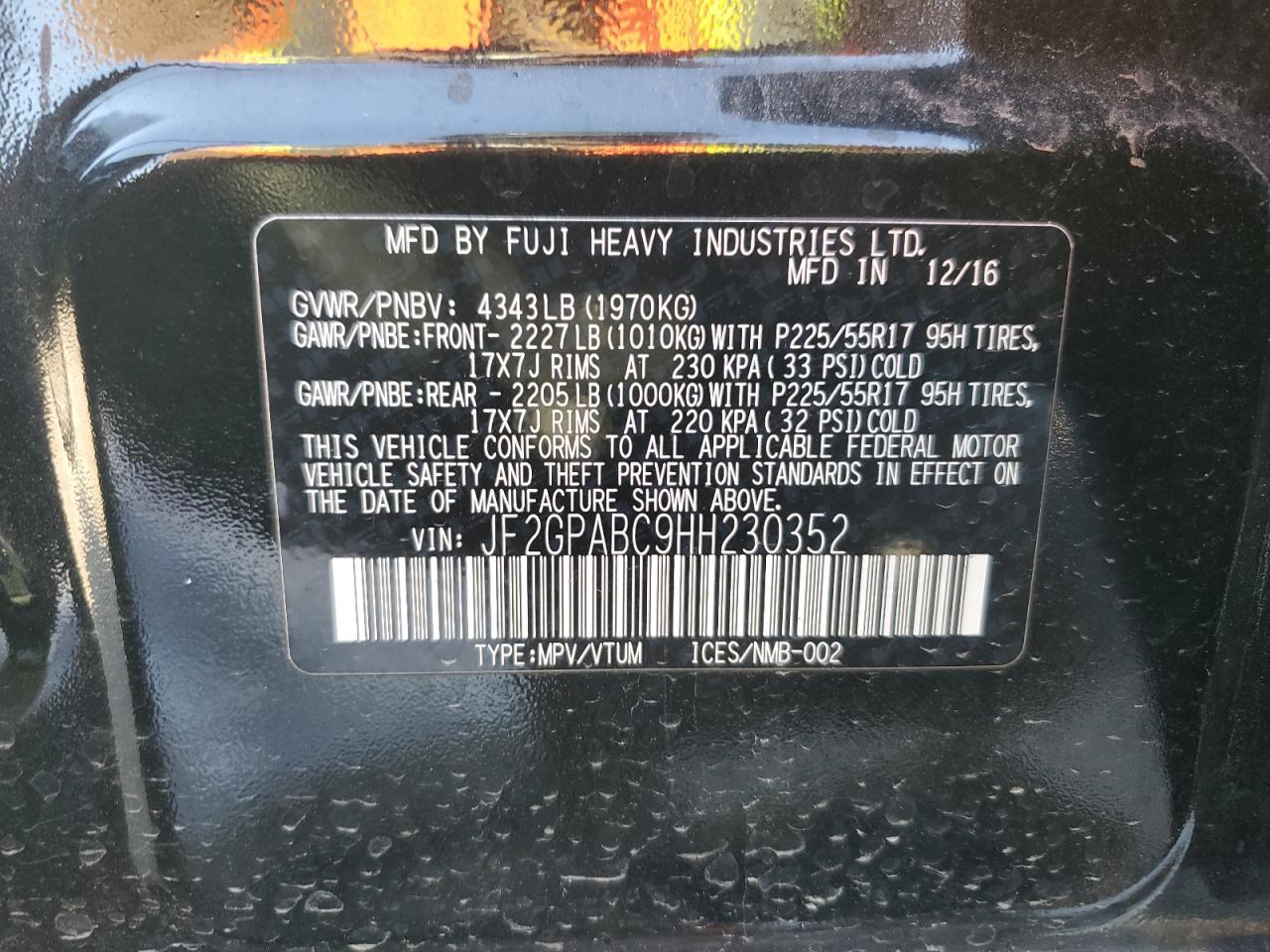 2017 Subaru Crosstrek Premium VIN: JF2GPABC9HH230352 Lot: 84796944